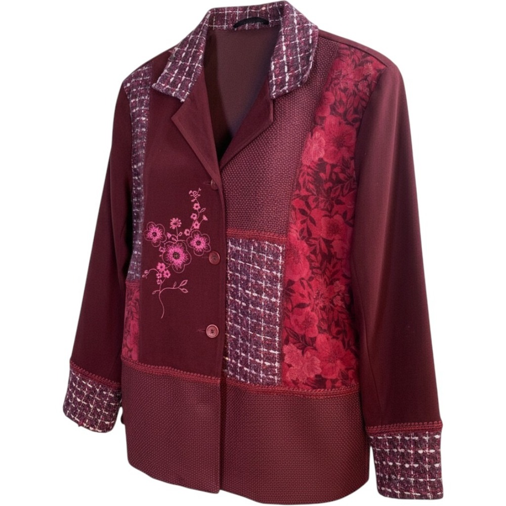 Notations Patchwork Jacket Womens Large Mixed Media Grannycore Cottage Artsy